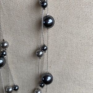 Three layer silver faux pearl necklace